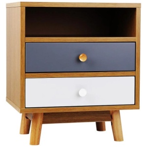 Modern Scandinavian Wooden NightStand Bedside Side Table With 2-Drawers
