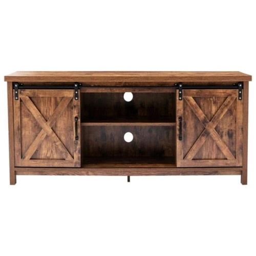 NNEOBA Farmhouse Barn Door TV Stand Wood Media Console Storage Cabinet Entertainment Center Living Room TV Cabinet Table