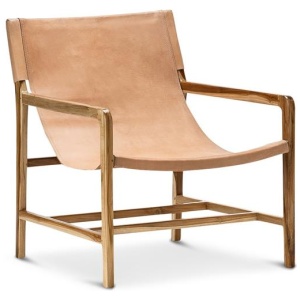 Neale Leather Sling Teak Armchair - Tan (DBS) by Interior Secrets - AfterPay Available