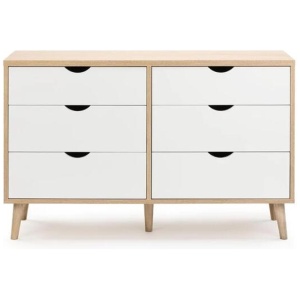 Nyhavn Modern Wooden Chest of 6-Drawers Dresser Storage Cabinet - White/Oak - White