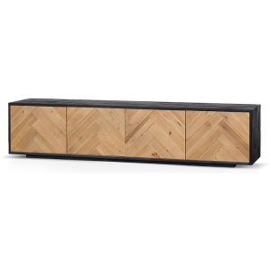Olga 2.1m Wooden TV Entertainment Unit - Natural - Rustic Black by Interior Secrets - AfterPay Available