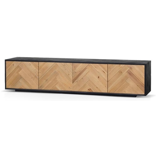 Olga 2.1m Wooden TV Entertainment Unit - Natural - Rustic Black by Interior Secrets - AfterPay Available
