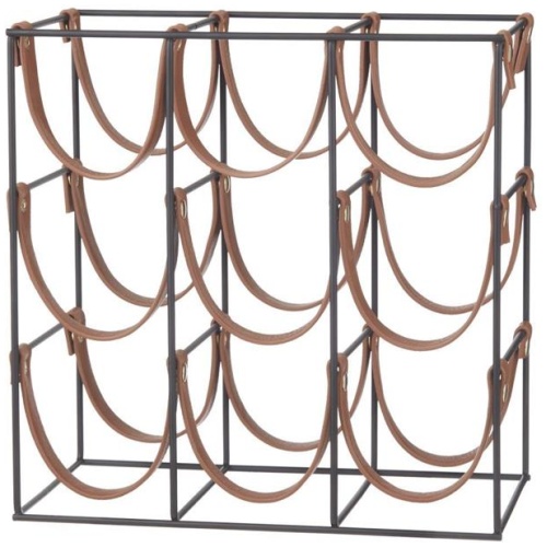 Orell 9 Bottles PU Leather Wine Rack - Tan by Interior Secrets - AfterPay Available