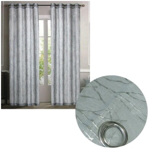 Pair of Sheer Eyelet Curtains Grey with Silver Foils 137 x 213 cm