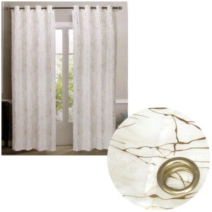 Pair of Sheer Eyelet Curtains White with Gold Foils 137 x 213 cm