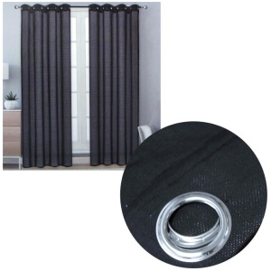 Pair of Solid Colour Sheer Eyelet Curtains 137 x 213 cm Black