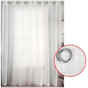 Pair of White Checkered Eyelet Sheer Curtains 140 x 225cm