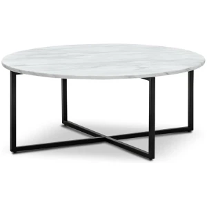 Parson 86cm Round White Marble Coffee Table - Black by Interior Secrets - AfterPay Available