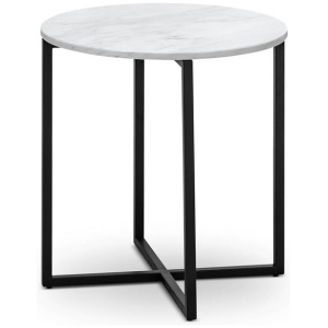 Parson Round White Marble Side Table - Black by Interior Secrets - AfterPay Available