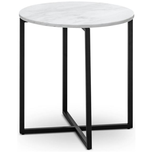 Parson Round White Marble Side Table - Black by Interior Secrets - AfterPay Available