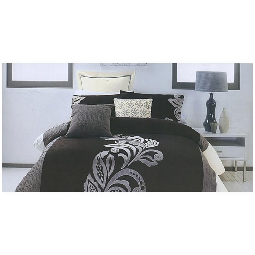 Pierre Black Grey Quilt Cover Set QUEEN