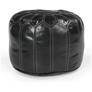 Pouffe Industrial Vintage Leather Round Foot Stool Ottoman Black