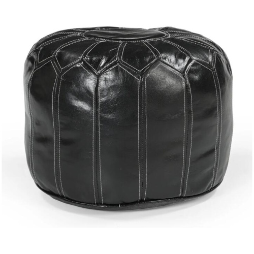 Pouffe Industrial Vintage Leather Round Foot Stool Ottoman Black