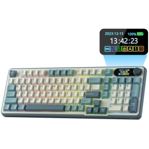 RK ROYAL KLUDGE S98 Mechanical Keyboard w/Smart Display & Knob, Top Mount 96% Wireless Mechanical Keyboard BT/2.4G/USB-C, Hot Swappable, Pale Green Sw
