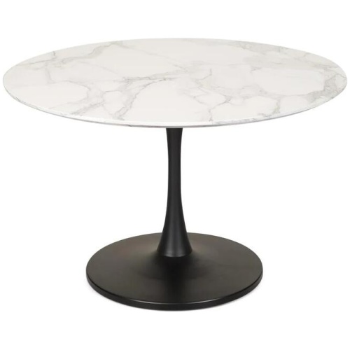 Raimon Furniture Cecil Round Dining Table Marble Effect 120cm - Matte Black Frame - White Sevella