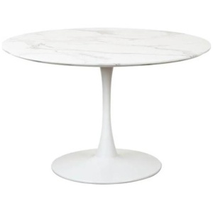 Raimon Furniture Cecil Round Dining Table Marble Effect 120cm - White Sevella