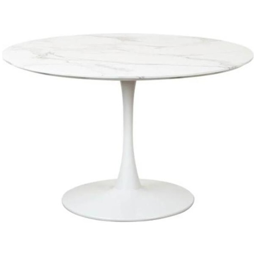 Raimon Furniture Cecil Round Dining Table Marble Effect 120cm - White Sevella