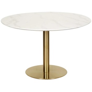 Raimon Furniture Elskar Round Dining Table With Marble Effect 120cm - Gold Metal Frame - White Agaria