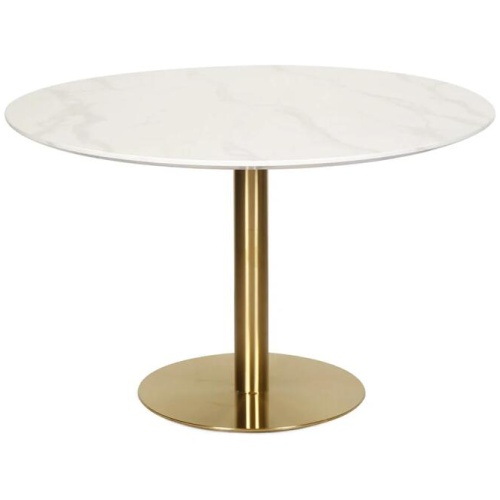 Raimon Furniture Elskar Round Dining Table With Marble Effect 120cm - Gold Metal Frame - White Agaria