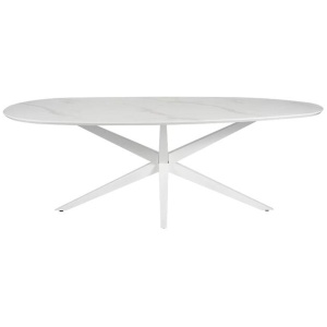Raimon Furniture Elven Egg Shaped Wooden Marble Look Kitchen Dining Table 225cm White Cloud