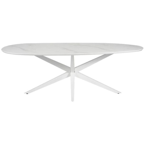 Raimon Furniture Elven Egg Shaped Wooden Marble Look Kitchen Dining Table 225cm White Cloud