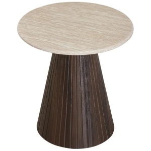 Raimon Furniture Louie Artificial Marble Wooden Laminated Round End Lamp Side Table Travertine
