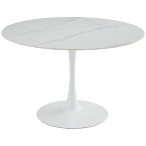 Raimon Furniture Mignon Modern Large Round Look Ceramic Kitchen Dining Table 120cm Snow White