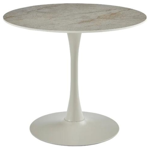 Raimon Furniture Mignon Modern Medium Round Look Ceramic Kitchen Dining Table 90cm Snow Rocky