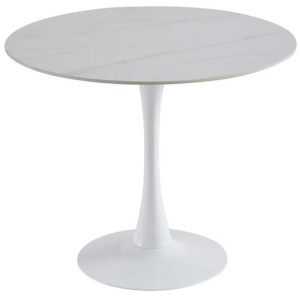 Raimon Furniture Mignon Modern Medium Round Look Ceramic Kitchen Dining Table 90cm Snow White
