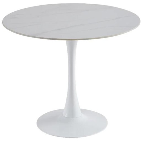 Raimon Furniture Mignon Modern Medium Round Look Ceramic Kitchen Dining Table 90cm Snow White