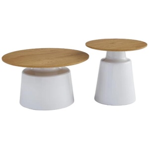 Raimon Furniture Sunny Wooden Top Metal Base Round Nesting Coffee Table Set Oak