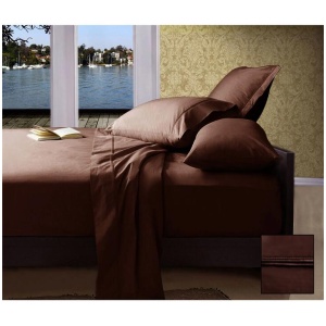 Ramesses 1000TC American Pima Cotton Plain Design Sheet Set Chocolate Queen