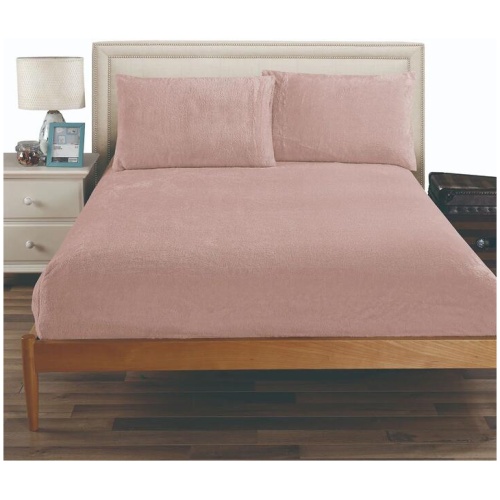 Ramesses Teddy Fleece Fitted Sheet Combo Set Rose Pink Queen