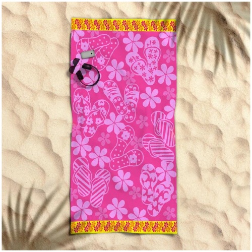 Rans Premium Cotton Jacquard Beach Towel Thongs Pink