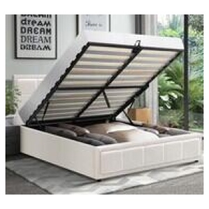 Reese Queen Boucle Gas Lift Storage Bed In White