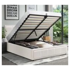 Reese Queen Boucle Gas Lift Storage Bed In White