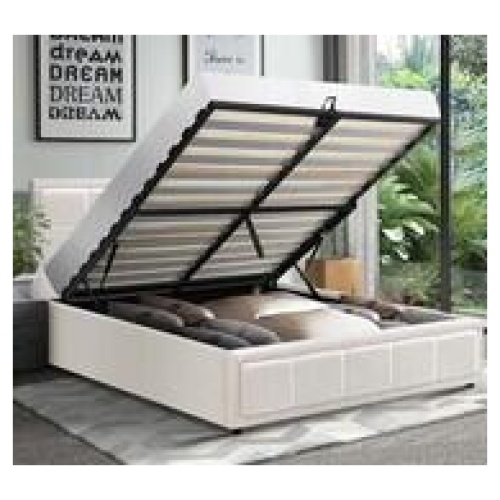 Reese Queen Boucle Gas Lift Storage Bed In White