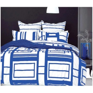 Retro Home 250TC Cotton Rich Metropol Cobalt Quilt Cover Set Queen