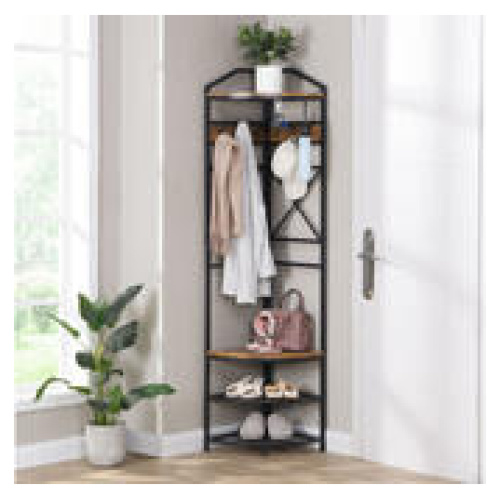 Rochelle Industrial Corner Coat Rack Brown