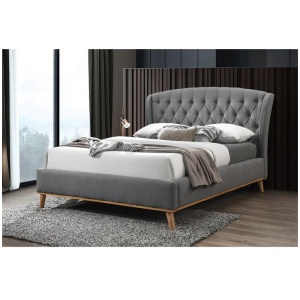 Sage Fabric Button Tufted Bed Frame Queen Size Heather