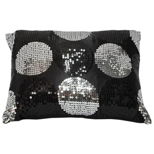 Sequined Black Silver Breakfast Filled Cushion