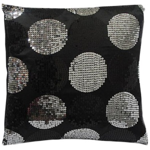 Sequined Black Silver Squared Filled Cushion