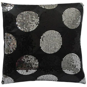 Sequined Black Silver Squared Filled Cushion