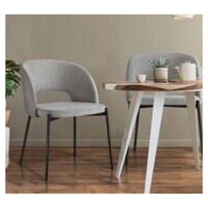 Set Of 2 Grey Wilson Faux Linen Dining Chairs Black