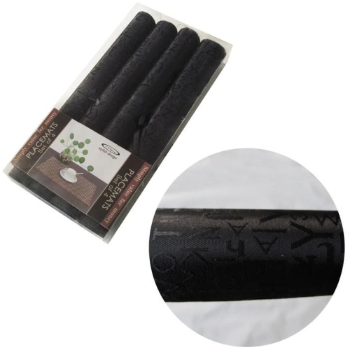 Set of 4 Jacquard Satin Letters Table Placemats Black 30 x 45cm