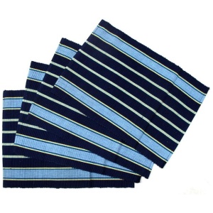 Set of 4 Ribbed Cotton Placemats 33 x 48 cm Navy Stripes