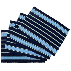 Set of 4 Ribbed Cotton Placemats 33 x 48 cm Navy Stripes