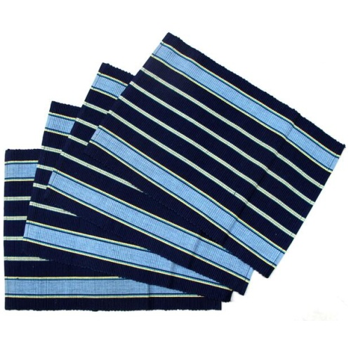 Set of 4 Ribbed Cotton Placemats 33 x 48 cm Navy Stripes