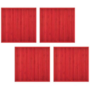 Set of 4 Square Broad Slat Bamboo Table Placemats 35 x 35cm Red