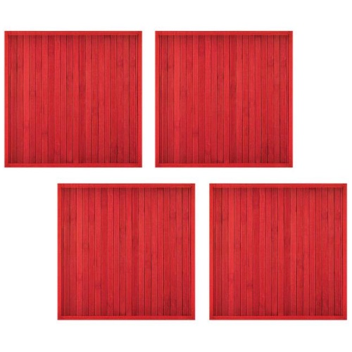 Set of 4 Square Broad Slat Bamboo Table Placemats 35 x 35cm Red
